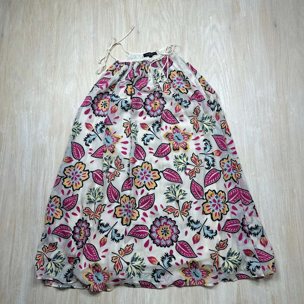 Rag & Bone Large Floral Silk Blend Halter Dress Shoulder Tie Boho Resort Artsy